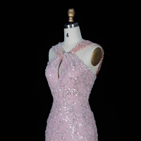 Robe de soirée sirène élégante Sharon Said SS709 pour femme, ornée de perles et de paillettes, en dentelle, col halter, idéale pour les anniversaires et occasions spéciales