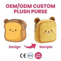 Dompet Koin Plush Kawaii Custom OEM, Kantong Penyimpanan Bentuk Roti Lucu dengan Resleting, Dompet Mini Custom Unisex, Tas Kosmetik Harian Custom
