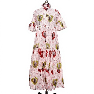 Vestido Maxi de Algodón Puro con Estampado Floral, Estilo Boho Indio, Colorido, Elegante y Cómodo para el Verano, 2 Piezas - Product Image 1