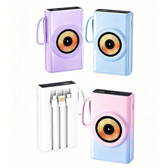High Capacity Custom Logo Magnetic Wireless 22.5w Pd+15w 10000mah Power Bank 2 in 1 Fast Charging Powerbank With Built 3 Cables