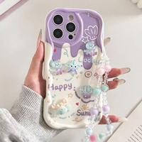 Coque arrière de téléphone portable motif crème avec autocollants DIY mignons pieuvre et chaîne pour iPhone 16 15 17 18 Pro Max