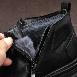 Bottines d'hiver en cuir véritable à bout rond avec fermeture éclair, doublure en fourrure, semelle en caoutchouc isolante, bottes Martin - Product Image 3