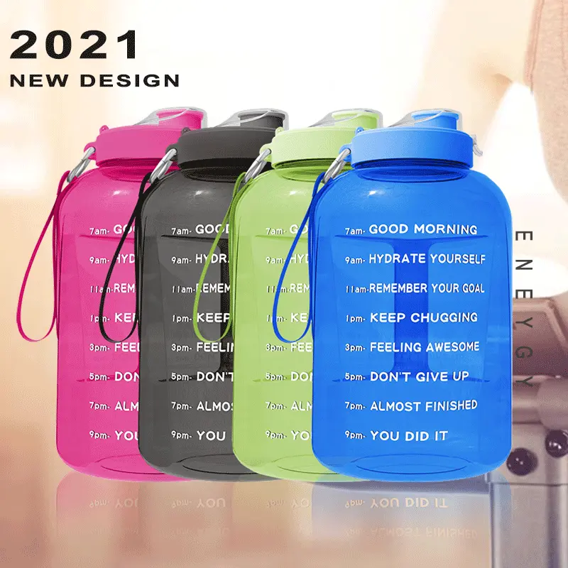 Seaygift 2020 Water Bottle with Time Marker BPA Free ECO Plastic Outdoor 1 Gallon Sport Applicable for Boiling Water Climbing