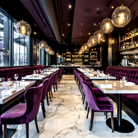 Ensemble de mobilier de restaurant commercial haut de gamme Ron Group, banquettes capitonnées à dossier haut, chaise en velours, table carrée en marbre