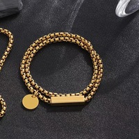Bracelet en acier inoxydable avec plaque gravée au laser personnalisée, bijoux plaqués or 18 carats PVD, étanche pour hommes et femmes