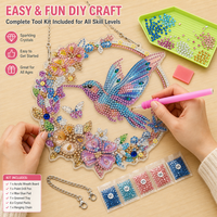 Kit de loisirs créatifs attrape-soleil en diamant DIY, motif colibri et couronne de fleurs, pour décoration de fenêtre et de maison, cadeau artisanal