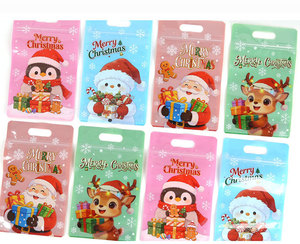 Sacs cadeaux imprimés Joyeux Noël, pochettes verticales avec poignée, emballage plastique alimentaire pour bonbons, sucre, souvenirs - Product Image 3