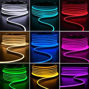 Luz de néon LED flexível 12v à prova d'água 5M 50M 6MM 8MM Corda de néon monocromática RGB