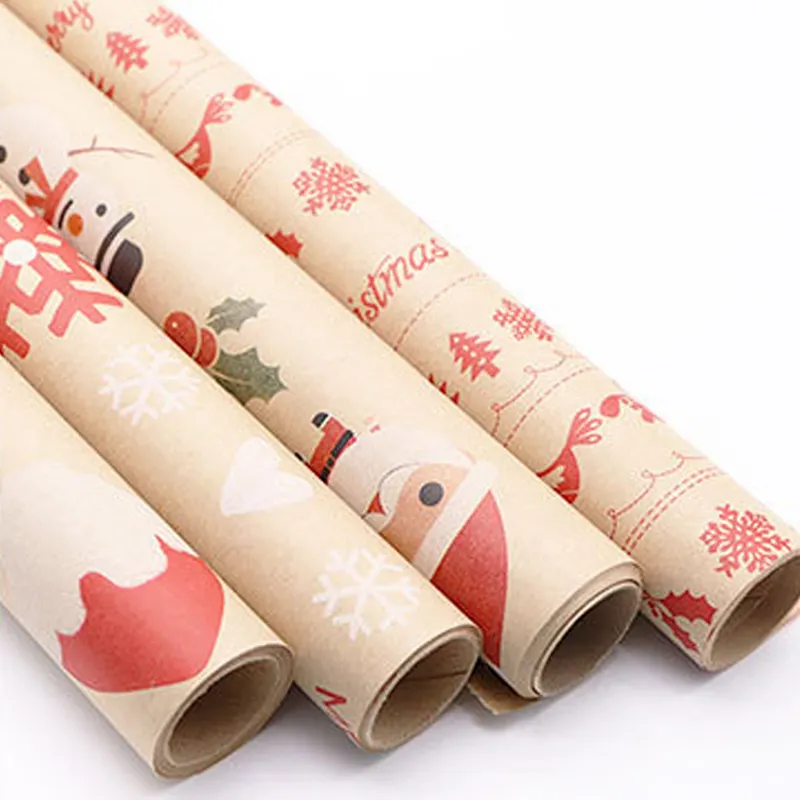 Rolo de papel para embalagem de natal, folhas de papel para embalar presente
