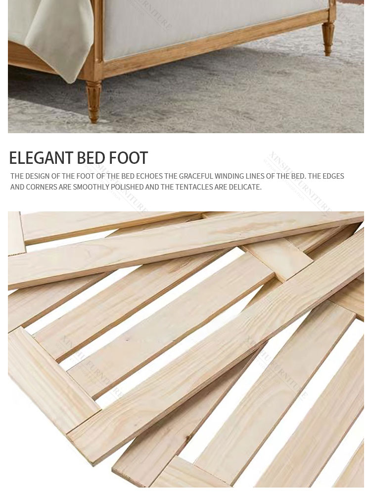 high quality american solid wood frame cotton linen double bed vintage bedroom large solid wood bed