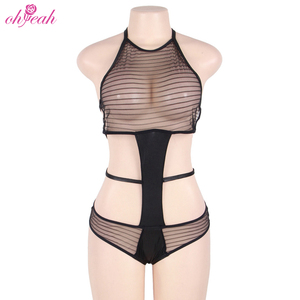 Prix de gros de haute qualité érotique transparent rayé maille <span class=keywords><strong>latex</strong></span> Teddy body lingerie sexy pour femmes adultes - Product Image 4