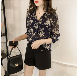 Blus bunga lengan panjang wanita, Blus Musim Semi dan Gugur - Product Image 6