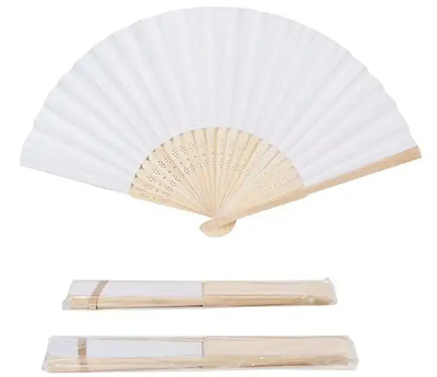 Wit Papier Hand Fan Witte Bamboe Vouwen Fan Handheld Papier Gevouwen Ventilator Voor Bruiloft En Woondecoratie