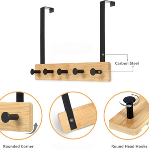 Thép + Tre Duy Nhất Tầng Cửa Móc Giá Với 5 Móc Mạnh Mẽ Nhiệm Vụ Nặng Nề Hơn Cửa Kệ Cho Nhà Bếp Áo Túi Khăn - Product Image 5
