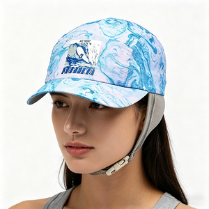 Marble Print 5 Panel Camp Hat with Chin Strap Quick Dry Outdoor Camping Hat for Men Women - Product Image 1