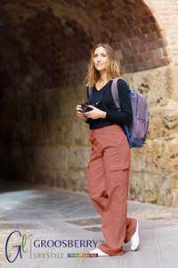 Pantalones Cargo Verde Oliva para Mujer, Cintura Alta, Pierna Ancha, Casuales, con Bolsillos, Estilo Urbano - Product Image 3