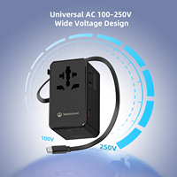 Adaptador de Viaje Universal Wontravel con 3 Tomas de CA, 100W GaN, Carga Rápida, con Cable para Viajar