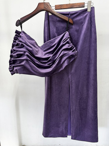 Ensemble deux pièces en velours, haut court irrégulier romantique à la française, jupe mi-longue, sept couleurs, nouvelle mode Ramadan 2026 - Product Image 4