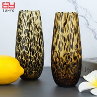 Ensemble de 2 flûtes de verres à champagne sans pied, faites à la main, durables, personnalisées, imprimées à pois léopard, de couleur ambre noir