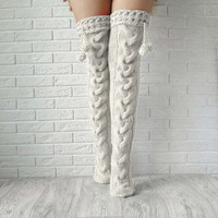 Chaussettes hautes en tricot torsadé avec pompon, épaisses et longues, pour femme, hiver 2026