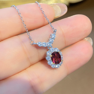 Collier pendentif en grenat naturel en <span class=keywords><strong>aluminium</strong></span>, <span class=keywords><strong>argent</strong></span> sterling S925 plaqué or, incrusté de pierres précieuses rouges, certifié luxe pour femme - Product Image 2