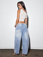 Jean baggy en denim délavé vintage pour femme avec grande poche arrière, en coton foncé personnalisé, style streetwear