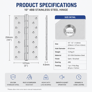 Charnières de porte robustes en acier inoxydable de 10 pouces (4 mm) avec roulement à billes, <span class=keywords><strong>charnière</strong></span> de porte de grande taille pour <span class=keywords><strong>portail</strong></span> lourd – Vente en gros de haute qualité - Product Image 2