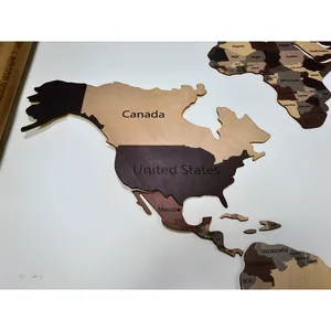 Kustom 3D trik kayu peta dunia kayu untuk dekorasi dinding