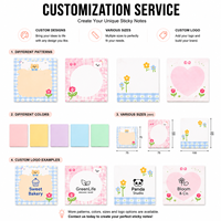Notes autocollantes mignonnes et kawaii imprimées sur mesure, blocs-notes adhésifs, designs fantaisistes pour cadeaux promotionnels, usage au bureau et à l'école.