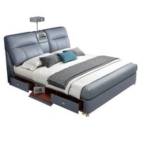 Direkt vom Hersteller Italienisches Design Multifunktionales Echtleder Massivholzrahmen Kingsize-Doppelbett mit Stauraum und Massagefunktion