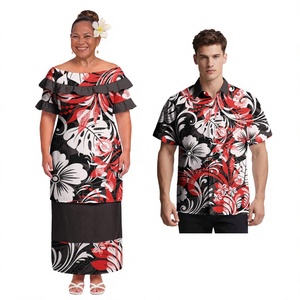 Conjuntos de Ropa para Parejas para las Fiestas, Puletasi Samoano Personalizado para Mujer, Camisas Hawaianas para Hombre, Poliéster Floral, Formal, Talla Grande, Manga Corta, Invierno - Product Image 3