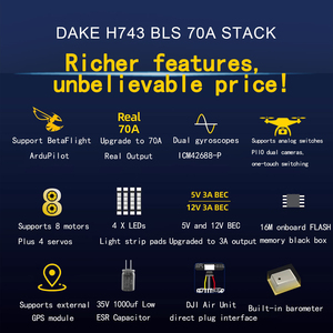 DAKEFPV H743 Metal Mark4 Flight Controller STM32H743 FC 6S 8S 55A 70A 80A Stack Supporto Betaflight Ardupilot per Droni FPV da Corsa RC - Product Image 3