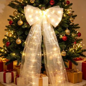 Luxury High Quality LED String Lights Mesh Bows Wedding <b>Christmas</b> Tree <b>Decorations</b> with Long Ribbons for Festive Atmosphere - Product Image 5