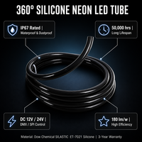 Tube de protection pour bande LED néon RGB, 360 degrés, D20 10mm, noir/blanc, diffusion flexible pour bande lumineuse néon et éclairage extérieur