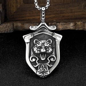 Yunnique – pendentif bouclier en acier inoxydable pour hommes, collier tête de loup Viking, bijoux cadeau - Product Image 4