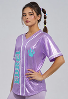 Maillot de baseball personnalisé pour cheerleading en tissu métallisé avec patch brodé, uniforme d'équipe féminin, OEM, faible MOQ