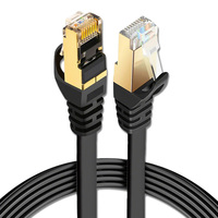 Cable de Red LAN Cat7 Plano Negro de Alta Velocidad BC/CCA SSTP 30AWG 32AWG, Cable de Conexión a Internet Cat 7 RJ45 para Computadora