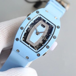Fashion Bucket Shaped Blue Ceramic Women's Automatic Mechanical <b>Watch</b> <b>Diamond</b> Inlaid Luxury Dial High Quality <b>Watch</b> - Product Image 3