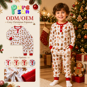Puresun Livraison Rapide 100% Coton Biologique/Viscose de Bambou Imprimé Bonhomme en Pain d'Épices Noël Logo Personnalisé Toucher Doux Pyjamas Garçons - Product Image 1