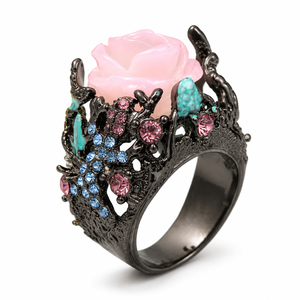 Anello Creativo Vintage con Motivo di Rose e Peonie Colorate, Anello a Forma di Lucertola - Product Image 1