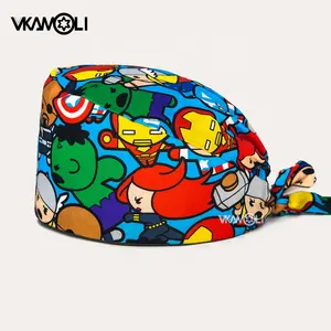 Berretti per scrub in cotone per uomo e donna sezione elastica assorbente di svezzamento animali domestici toelettatura cappelli da lavoro per allattamento lab cartoon stampa scrub hat