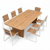 Ensemble de salle à manger d'extérieur contemporain 9 pièces en bois et aluminium, style ferme, pour 6 personnes, idéal pour parc et patio