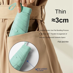 Paraguas Plegable Doble Uso, <span class=keywords><strong>Protector</strong></span> <span class=keywords><strong>Solar</strong></span> y de Lluvia, Diseño Mini Cápsula Plana de Goma Negra, para Mujer, Venta al Por Mayor - Product Image 4