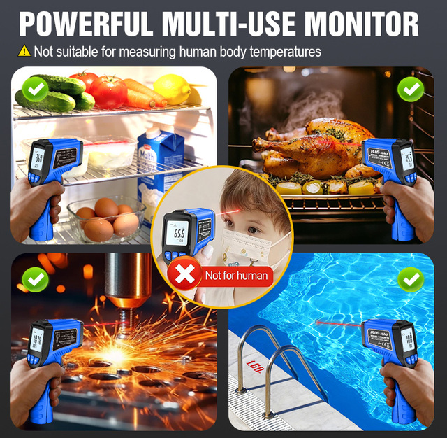 Adjustable Emissivity IR Thermometer Tester Gun LCD Screen -50~580 Degree C Temperature Meter for Factory HVAC Maintenance