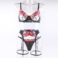 Sous-vêtements floraux en gros Lingerie érotique Fantaisie Sous-vêtements noirs transparents Femme Lingerie noire sexy