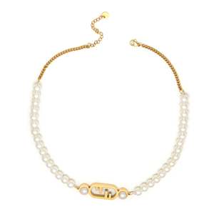 Pearl Necklace 316L Stainless Steel PVD Gold Plating Sustainable Resistant <b>Chain</b> With Logo Charm For Women Jewelry - Product Image 1