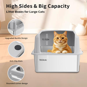 Caja de arena para gatos MSP001 de acero inoxidable, 20L, semicerrada, rectangular, fácil de limpiar, para gatos, color plateado - Product Image 4