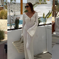 Automne été mode à manches longues femmes couvrir Sexy évider tricoté Maxi robe femmes élégantes longue robe de plage