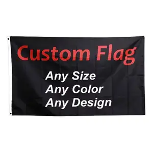 Bendera kustom layar sutra profesional murah 100% poliester ukuran desain sesuai pesanan iklan dekoratif bendera acara pribadi