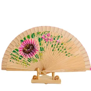 High quality 2024 new style 23 cm Spanish double-sided hand-painted wooden craft fan gift folding fan retro hand-painted fan